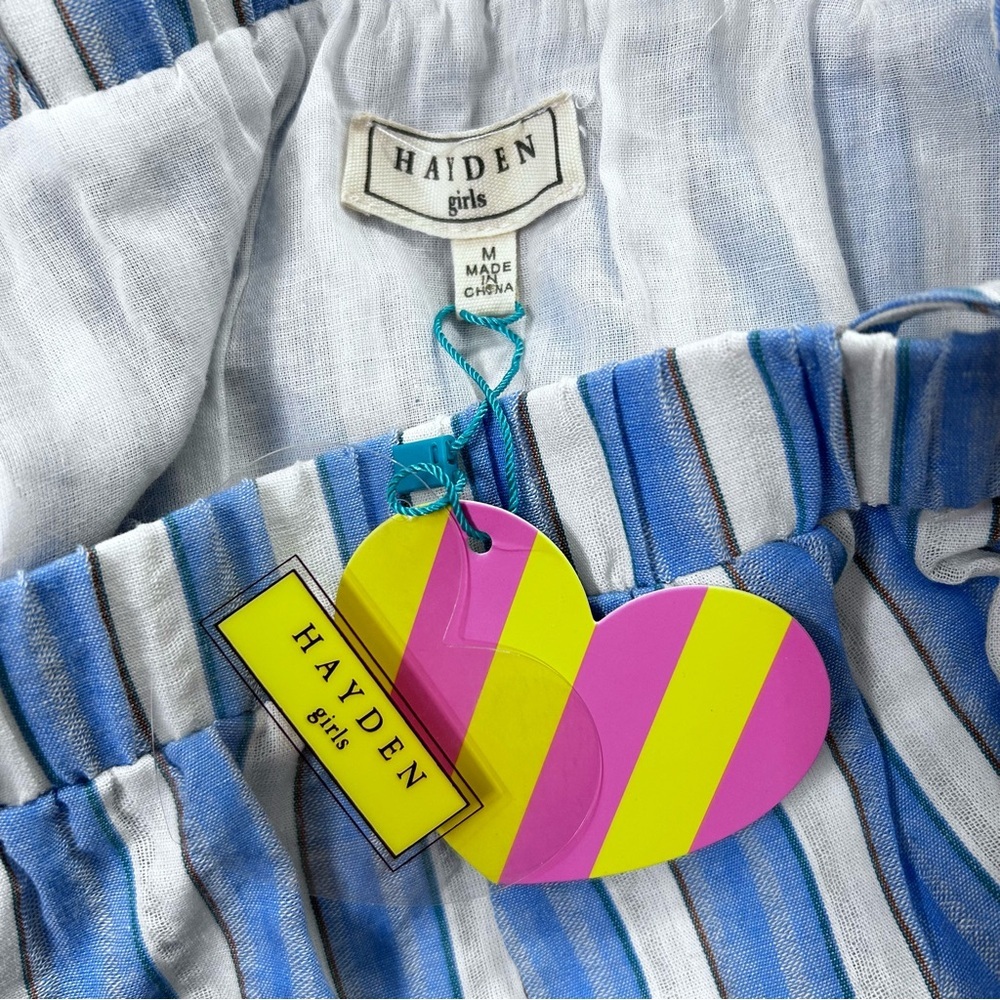 NWT Hayden Girls Striped Blue and White Romper 100% Cotton Size 10 Spring Summer - Picture 3 of 11